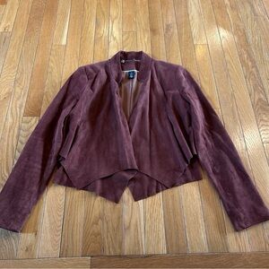 White House Black Market Size XS Brown Genuine Leather Suede Lined Jacket Blazer